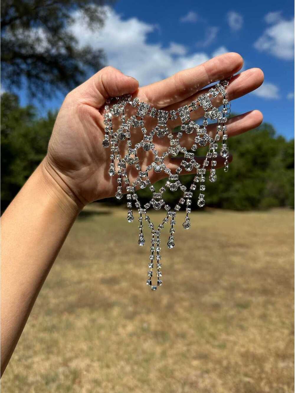 1Pc Rhinestone Finger Ring Bracelet, Silver Slave Chain Hand Harness, Wholesale